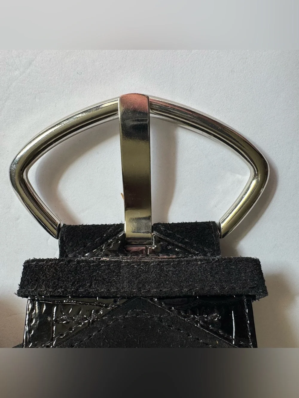 White House Black Market Croc Embossed Patent Leather Wide Stretch Belt S